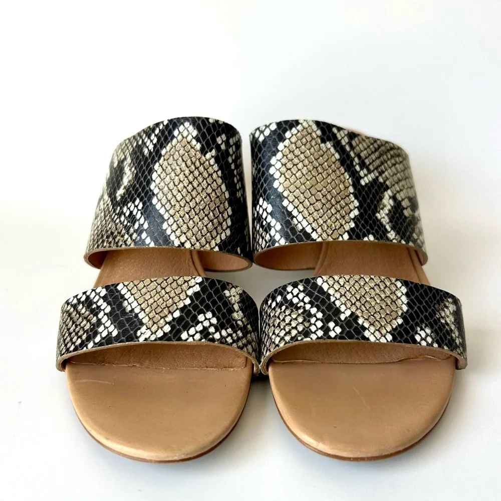 Madewell Kiera Mule Sandal Snake Embossed Leather Block Heel Slide Neutral 8.5